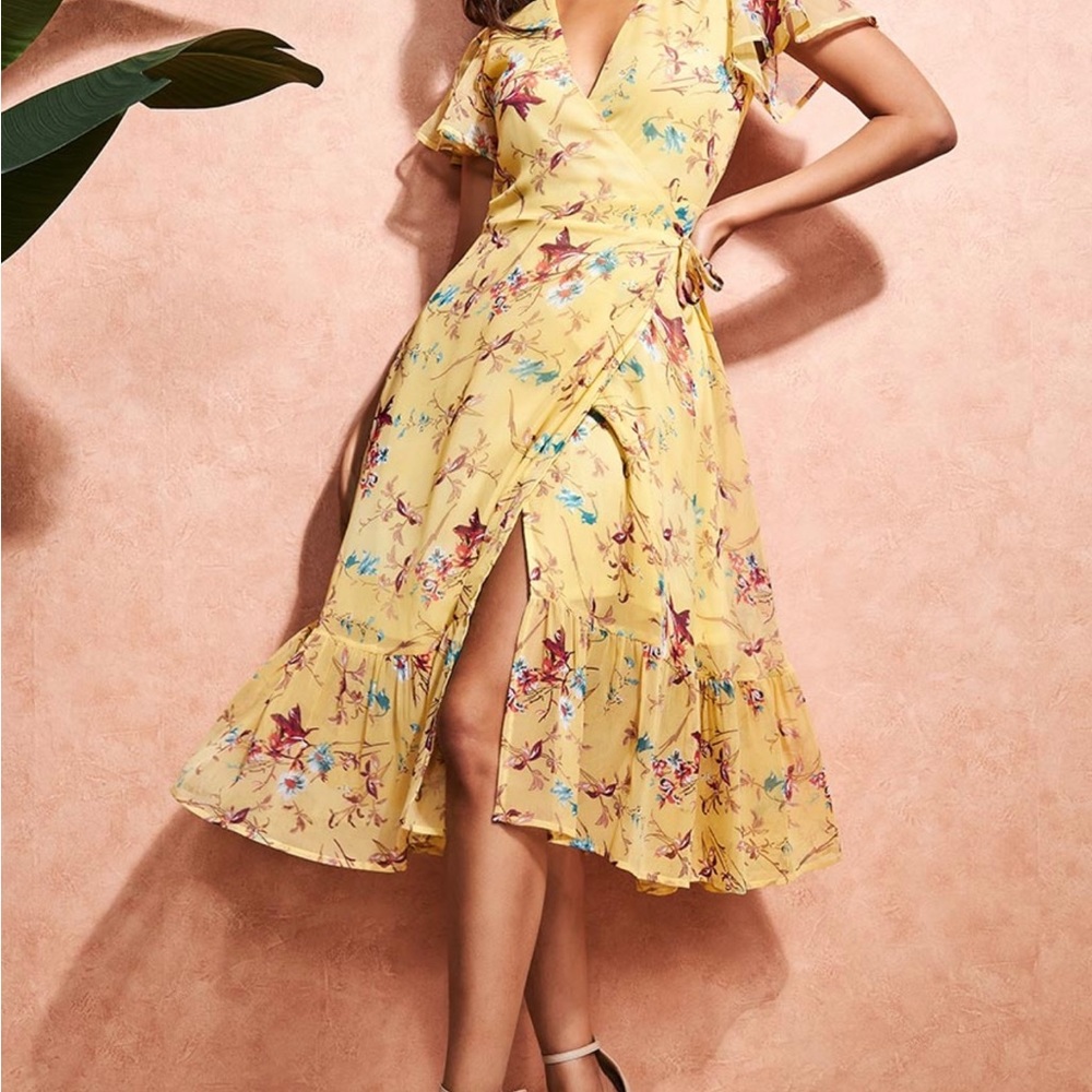 Wrap Flutter Sleeve Floral Midi
